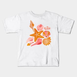 Just Beachy- Seashells Starfish- Beach Combers Delight- Orange Pink Kids T-Shirt